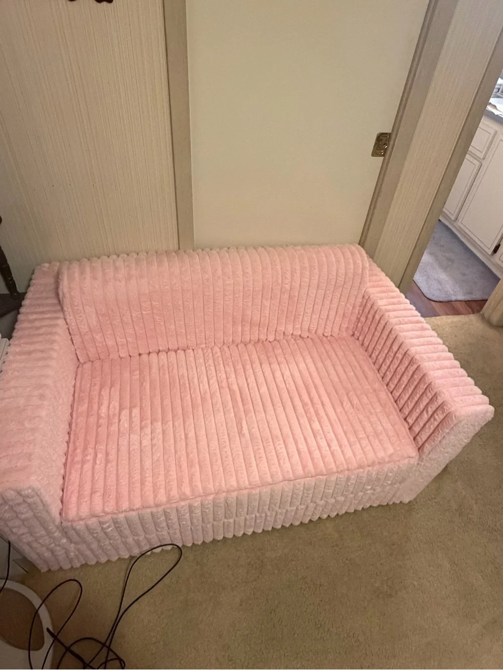 Plush Pink Corduroy Sofa Cover - Soft Quilted Slipcover